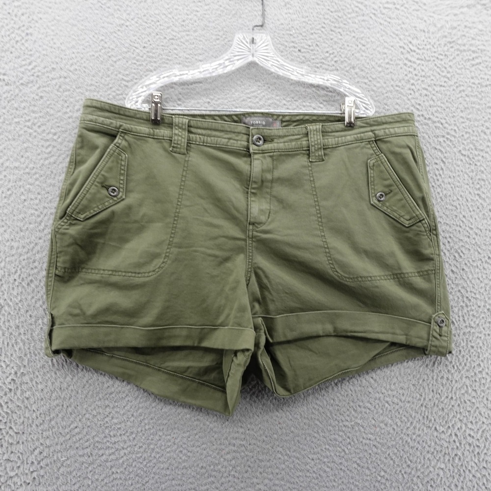 Torrid Olive Green Cargo Shorts Sz 24 Plus Stretch Cotton Utility Summer Casual